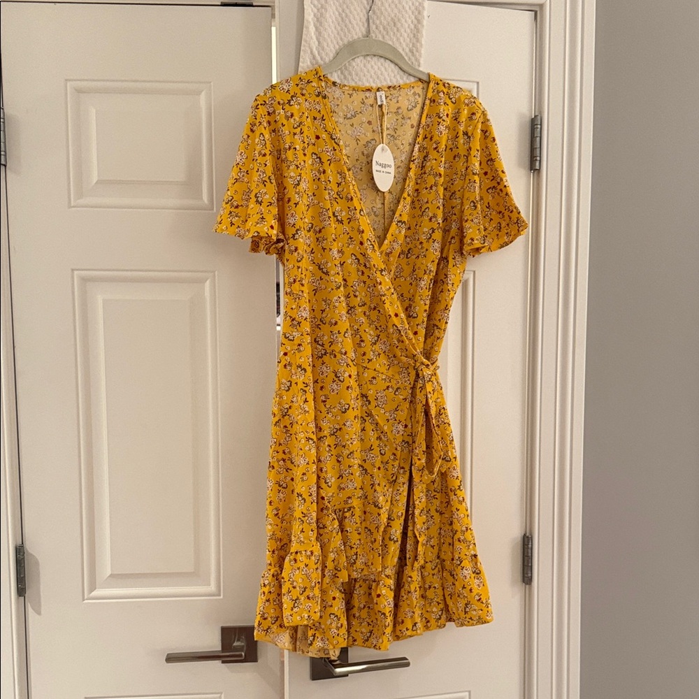 Floral Yellow Wrap Dress